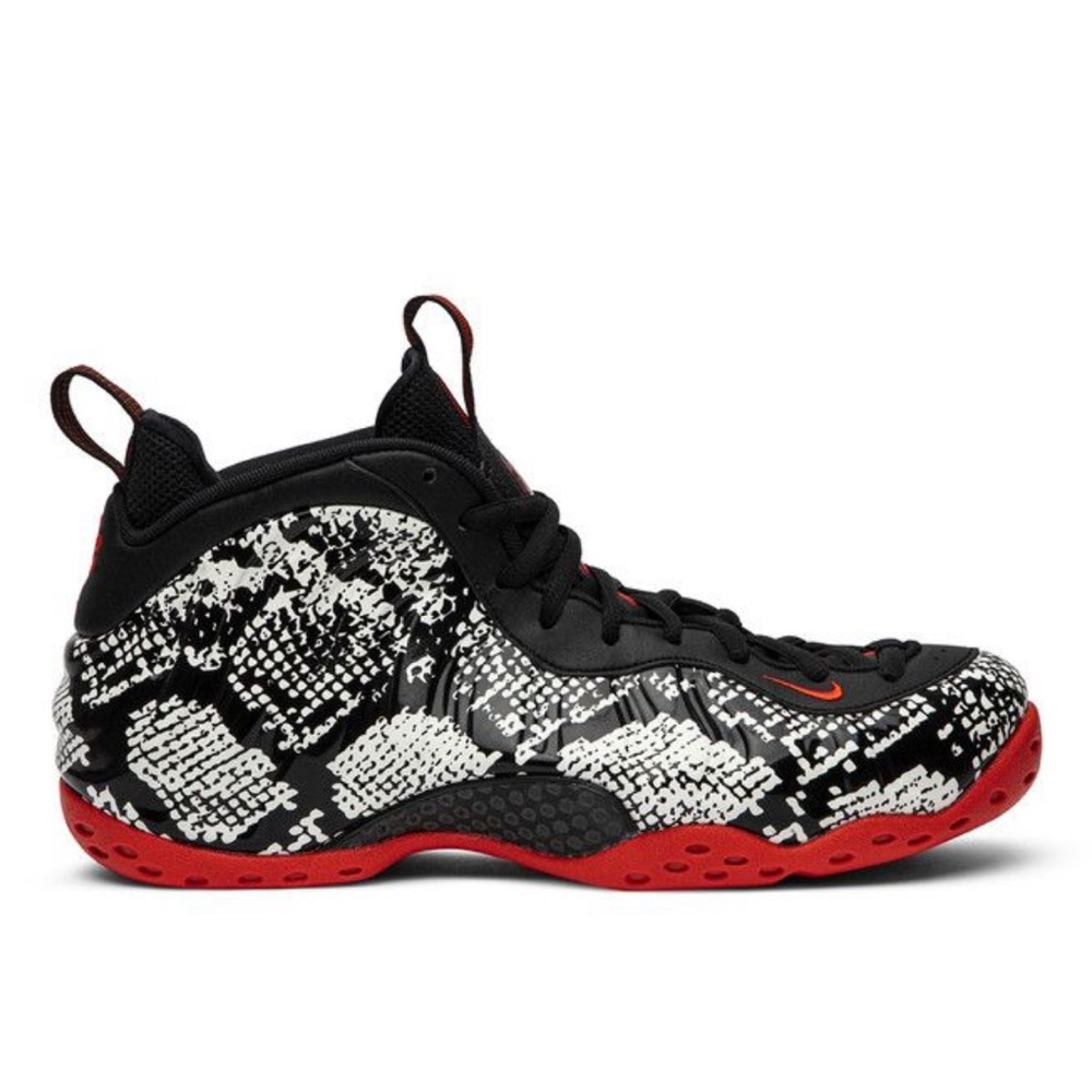 Nike Air Foamposite One Albino Snakeskin Black and Red Sneakers